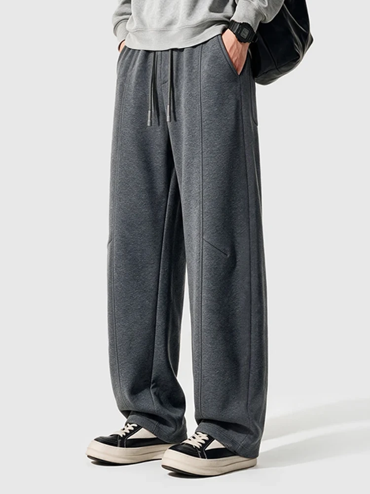 Men's Comfortable Straight Leg Pants Autumn Winter Korean Style Loose Drapey Sweatpants Pure Color Lazy Wind Knife  Casua...