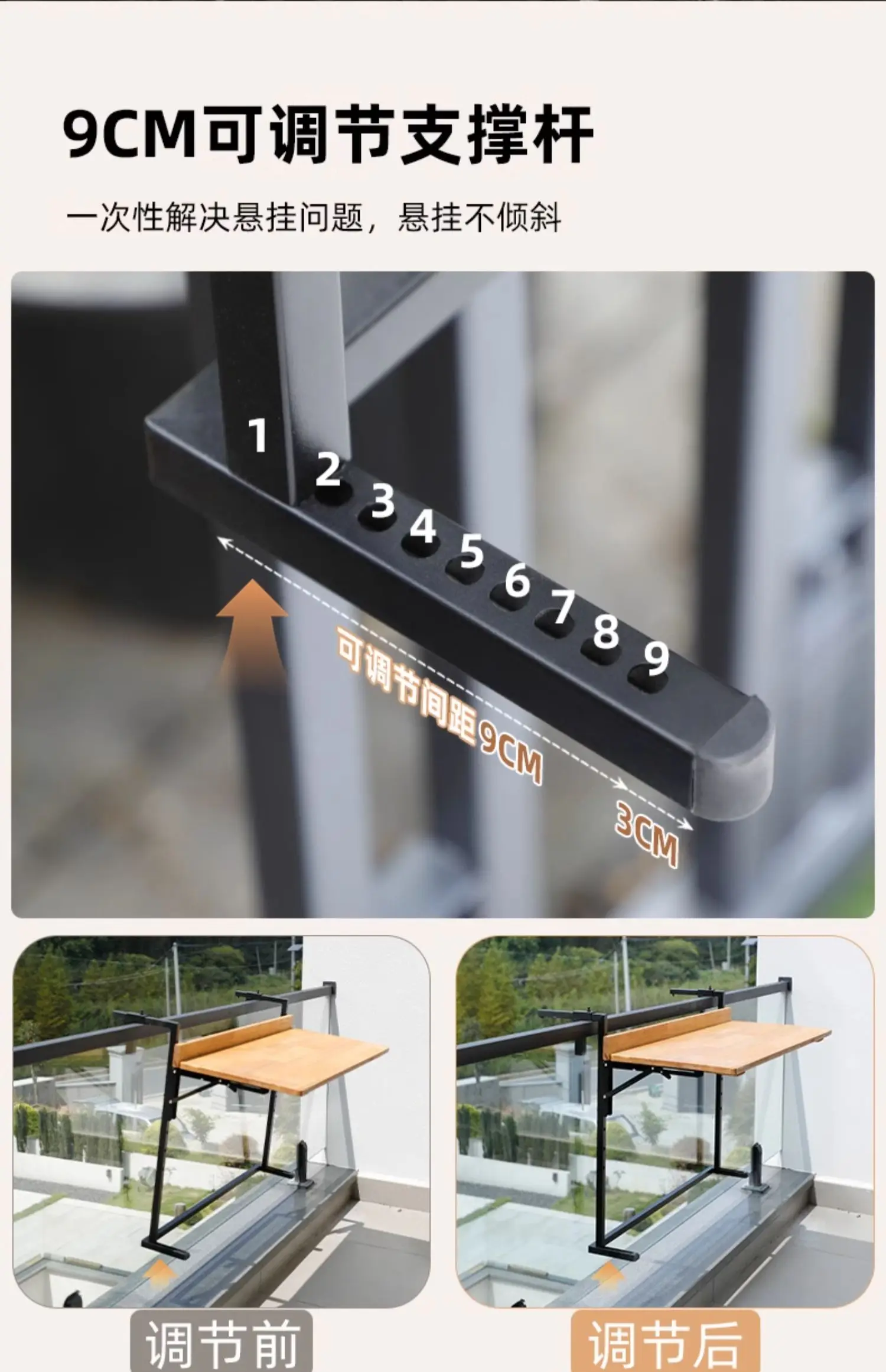 Foldable Balcony Bar Table Teak Wood Hanging Breakfast Counter Sturdy Railing Laptop Desktop Save Space Island Tea Stand