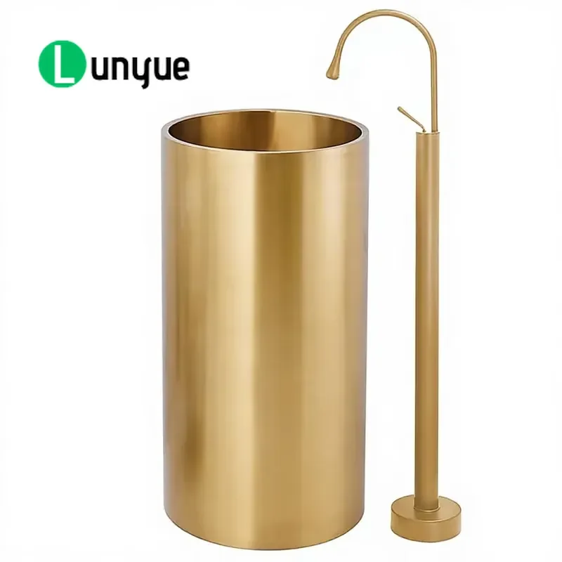 304 Stainless Steel Freestanding Floor Sink Modern Bathroom Washbasin for Hotel Villa Commercial Use Durable