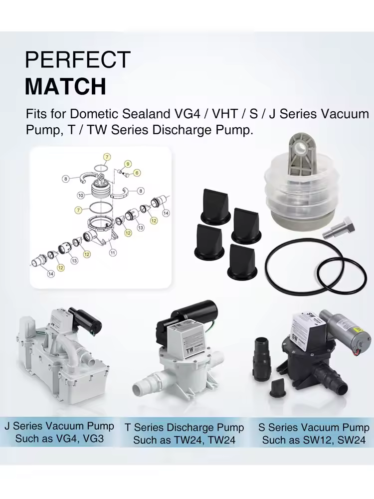 Kit de bomba de vacío para Dometic S, T, J, VHT, VG Series, válvula de pico de pato, bomba 385310076 fuelle y junta tórica 1/2, 385230980, 1-385310151"