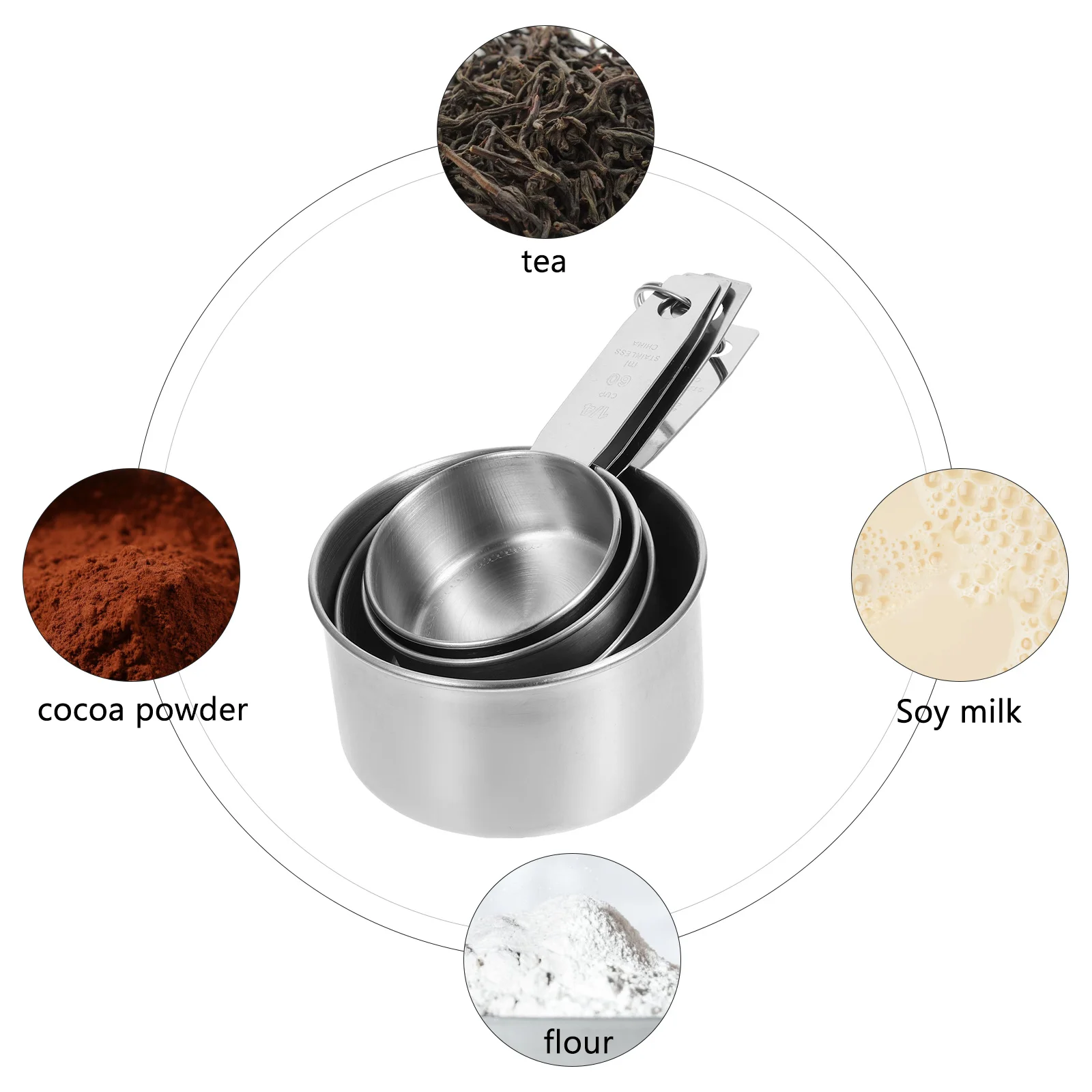 

Set of 4 Stainless Steel Measuring Cups Food Grade Rustproof Stackable Nested for Baking Cooking Liquid Dry Flavors