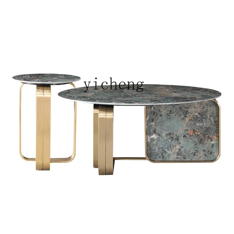 XL modern bright rock slab coffee table table living room round minimalist marble coffee table