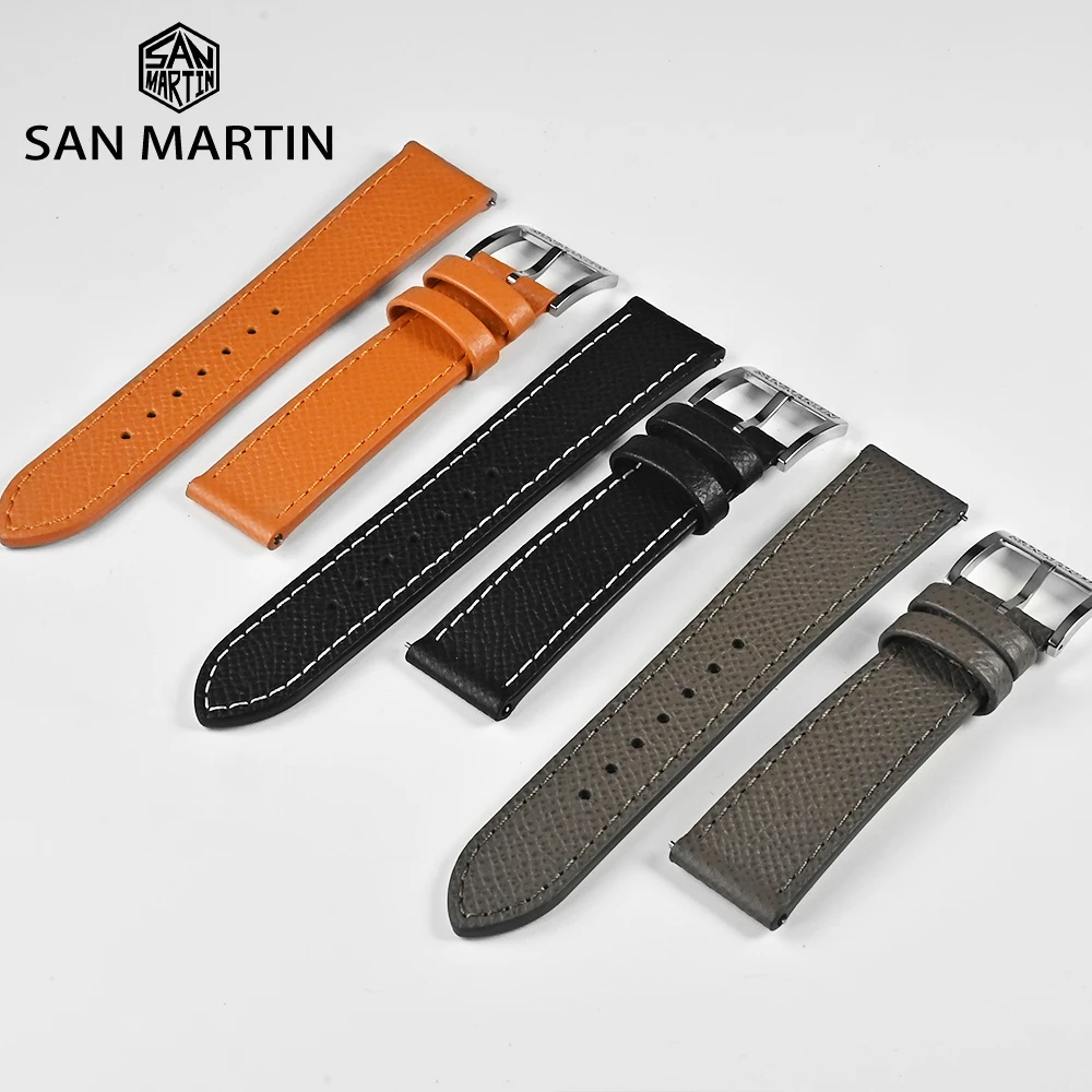 San Martin Watch Strap 20mm Leather Quick Release Wristwatch Belt Watch Band Sweat For Man Comfortable Classic Epsom SN0101