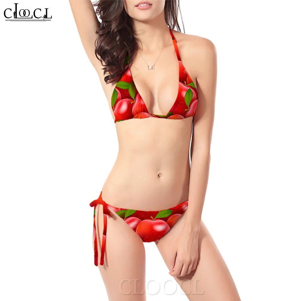 CLOOCL Women's Bikini Apple Print Bikinis Set Swimming Suit for Women Bra Straps Low Waist Swimwear Clothing Female Bathing Wear