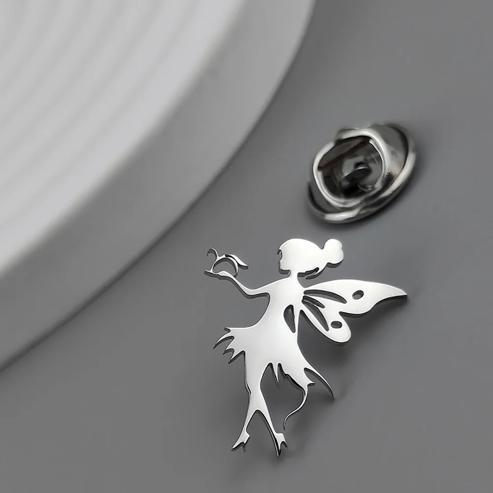 Luxury Stainless Steel Wings Fairy Brooch Elegant Butterfly Ballet Dancer Pins Creative Clothing Accessories Gifts