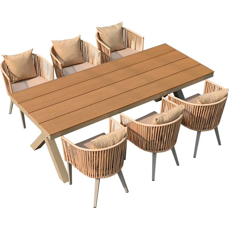 Outdoor wood tables and chairs villa open-air balcony rattan tables and chairs courtyard garden yard casual dining rattan chairs
