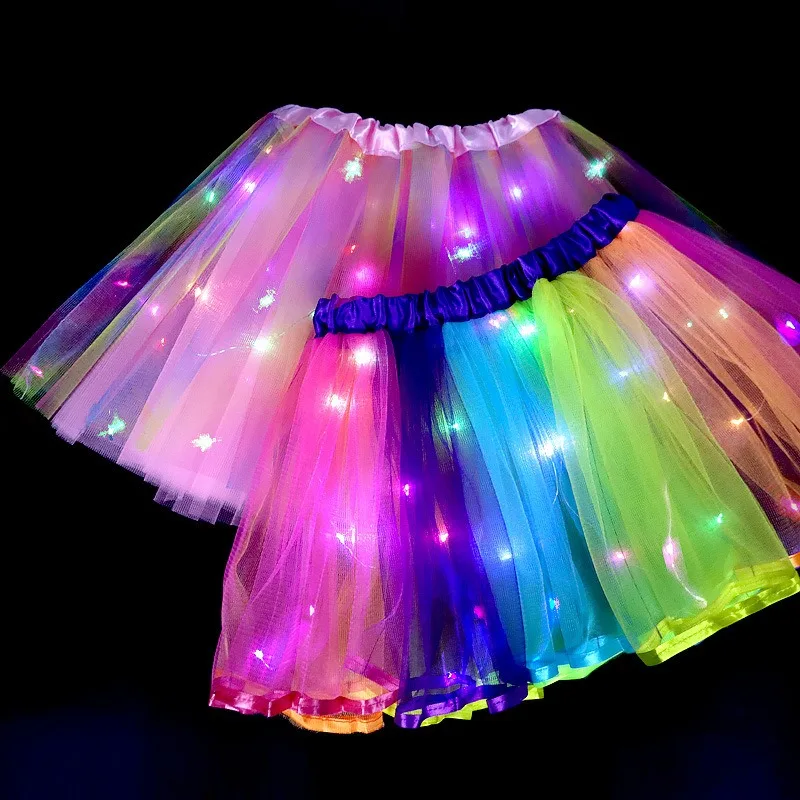 أضواء تنورة متوهجة أداء الرقص توتو تألق مضيئة تول تنورة المرحلة زي الأميرة ملابس الحفلات أداء جديد #3