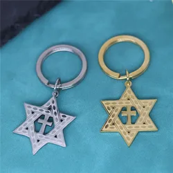 Stainless Steel Christian Star Of David Cross Pendant Key Chains Keyring For Men Amulet Keychain Vintage Jewelry Gift