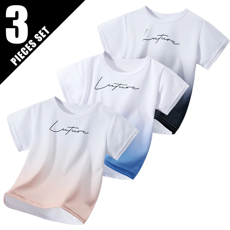 3-pcs الأطفال التجفيف السريع شبكة التدرج قصيرة الأكمام السراويل الفتيان الترفيه تي شيرت رياضي الفتيات مهرج سراويل أنيقة الطلاب