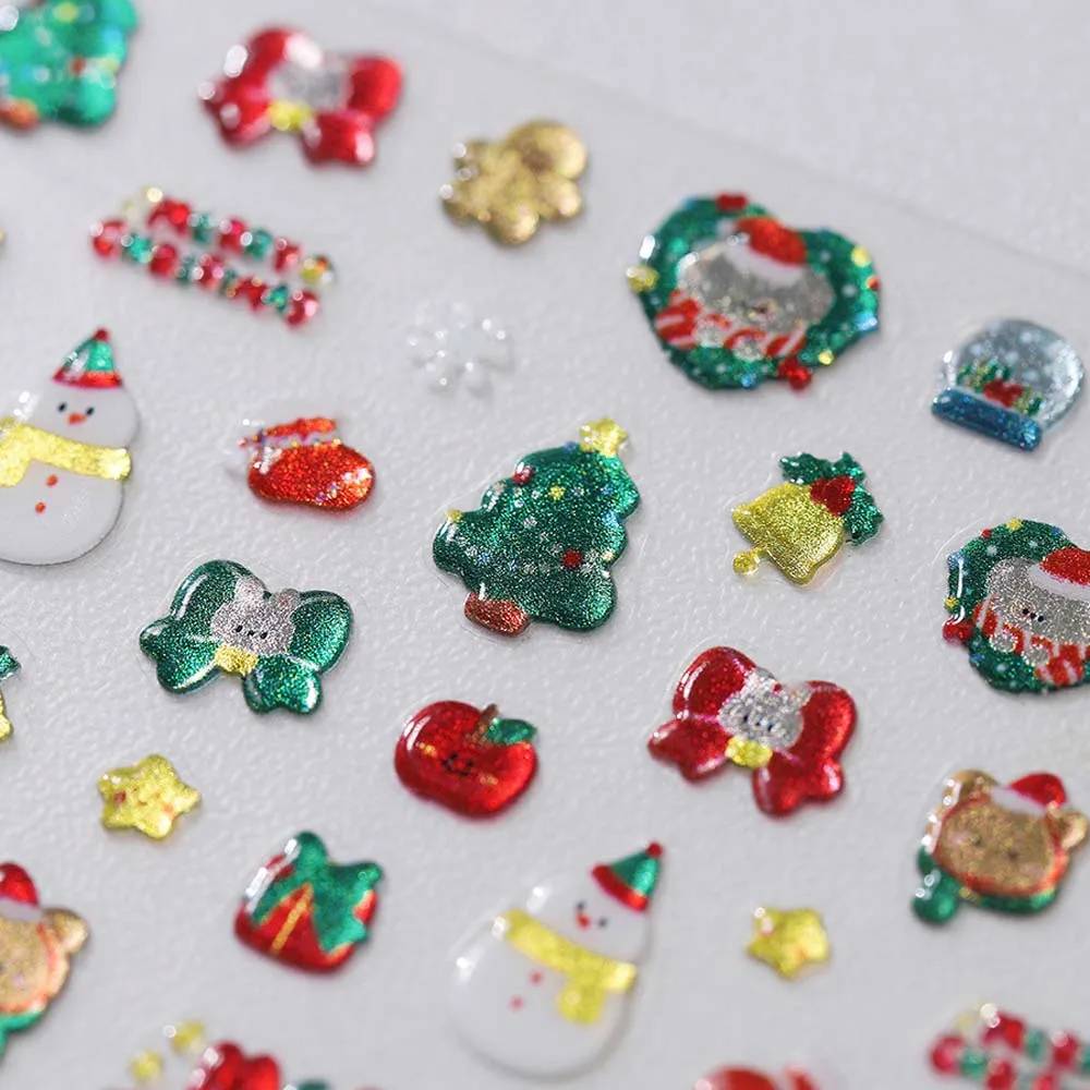 Cartoon Christmas Nail Stickers Manicure Ornaments Santa Claus Christmas Nail Decals Christmas Tree Snowflakes