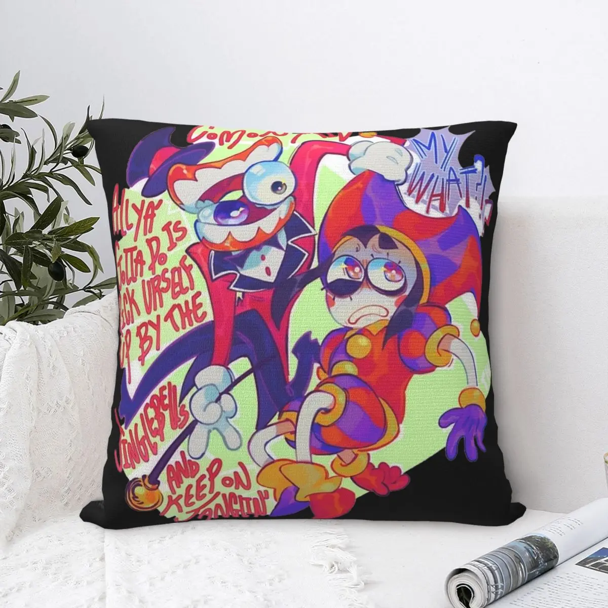 

The Amazing Digital Circus Pillow Covers Polyester Living Room Pomni Jax Caine Cushion Cover Cool Pillowcase 40*40