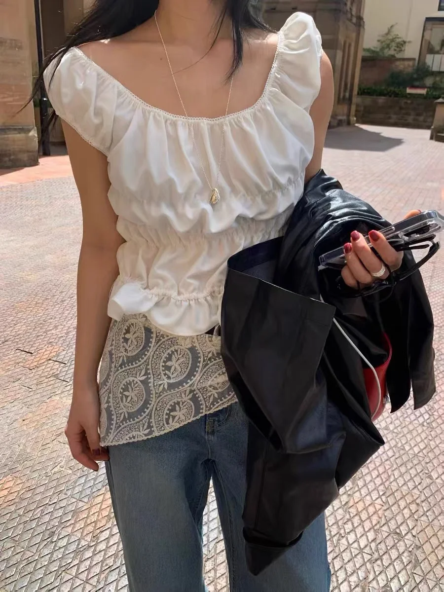 Süß und Würzig: Schulterfreies Damen-Sommer-Top 2025 – Neues, gefaltetes, schmales Oberteil mit Trägern und One-Shoulder-Design