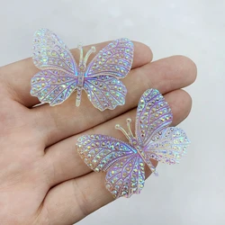 8pcs 32X43mm shiny white AB butterfly flat back jewelry wedding Decal craft Crystal Butterfly Aboriginal Earrings accessories