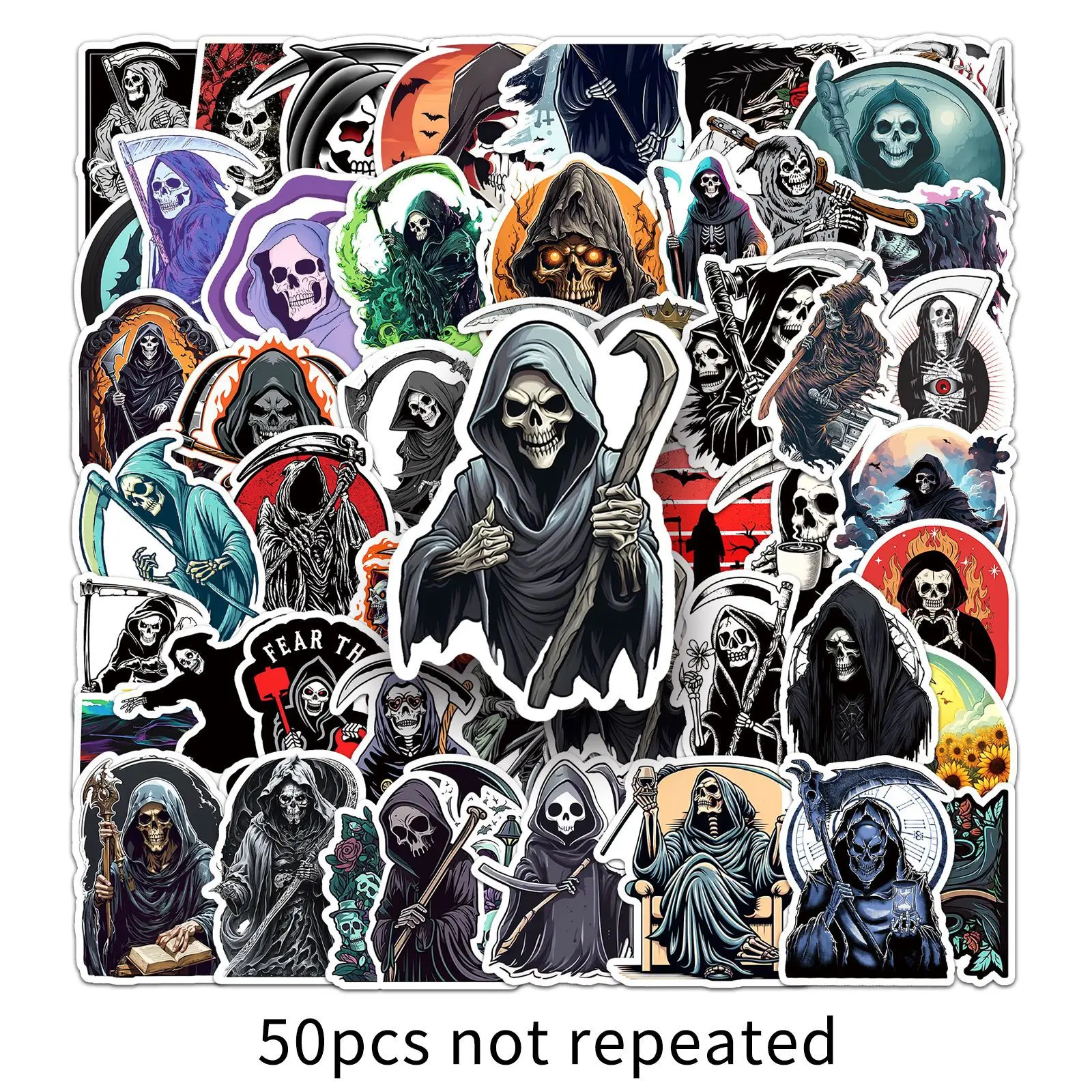 50PCS Grim Reaper Horror Gothic Halloween Waterproof Creative Decorative Luggage Water Cup Sticker