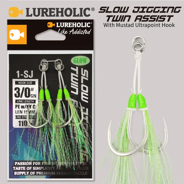 1-SJ Slow Jigging Twin Assist z haczykami Mustad Glow Jigging Hooks Sea-Bream Sea Fishing Hook