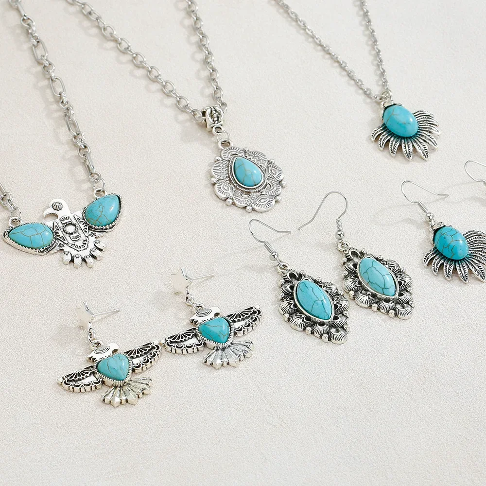 

Turquoise fashionable new retro jewelry earrings necklace