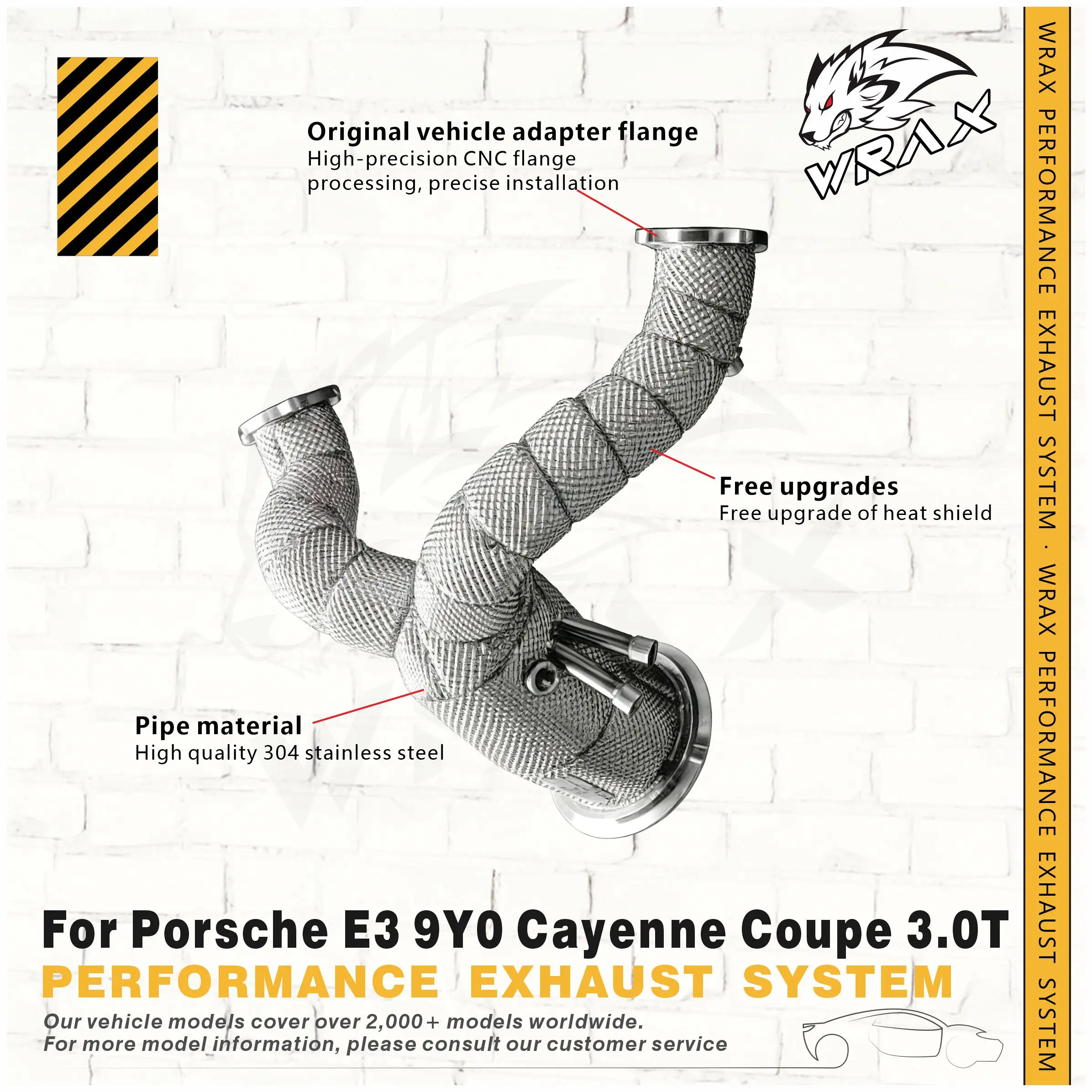 

WRAX Sports High Flow Downpipe for Porsche E3 9Y0 Cayenne Coupe 3.0T Exact Fit SS304 Pipe with Heat Shield Lossless Installation