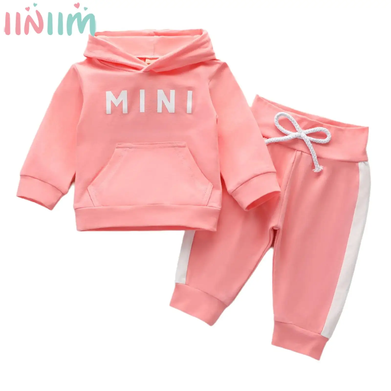 

Baby Girls Casual Hooded Outfit Long Sleeve Letter Print Pockets Hoodie Sweatshirt Top with Pants Spring Autumn Leisurewear