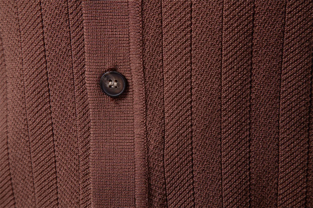 AIOPESON Men's New Arrival Luxury Cuban Collar Ribbed Knit Cardigan Polo Shirt Breathable Business Casual Summer Daily Wear Top