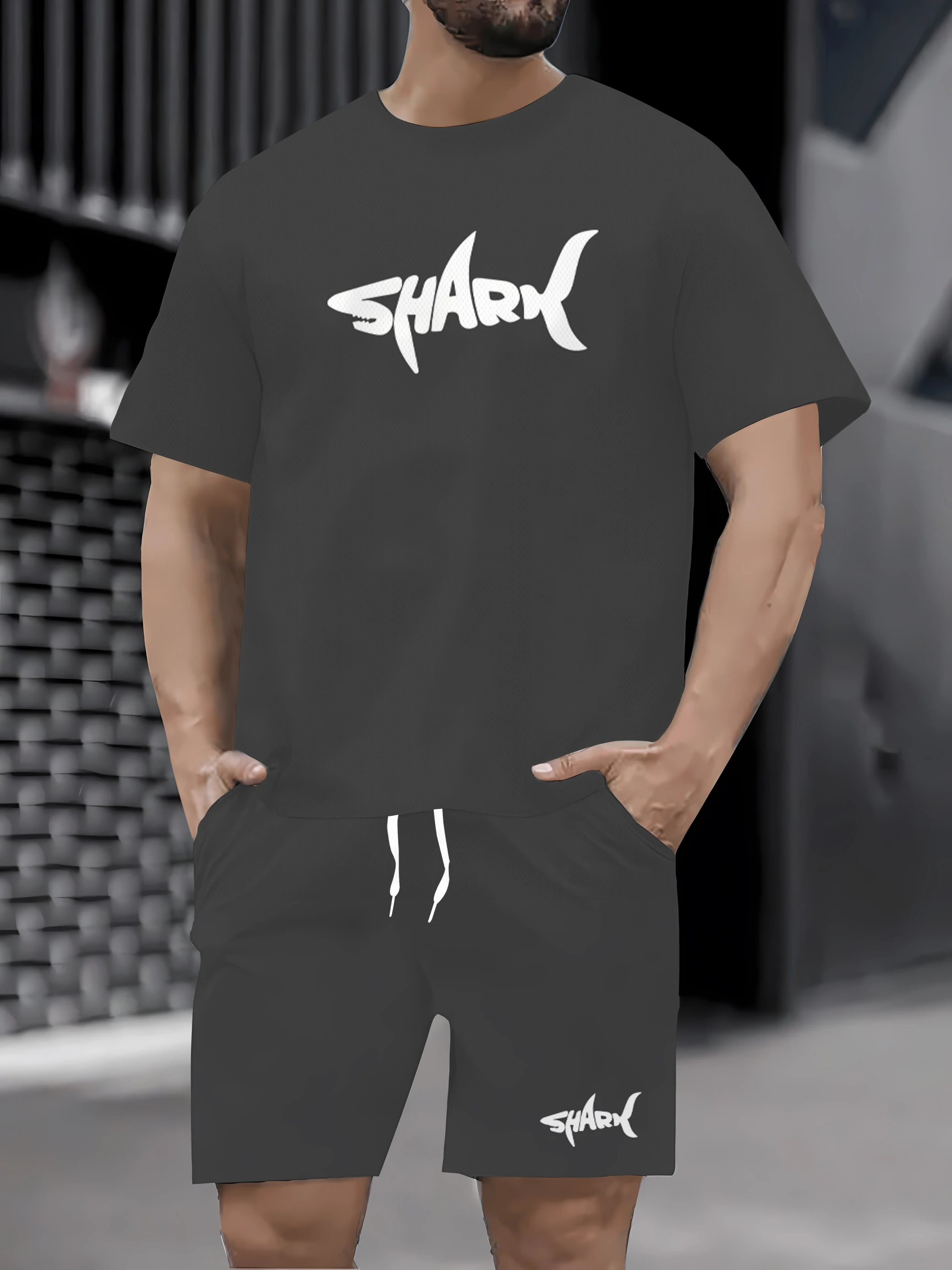 طقم مكتب شورت رجالي صيفي غير رسمي فضفاض مكون من قطعتين بأكمام قصيرة وسروال قصير لصيف 2025 #2