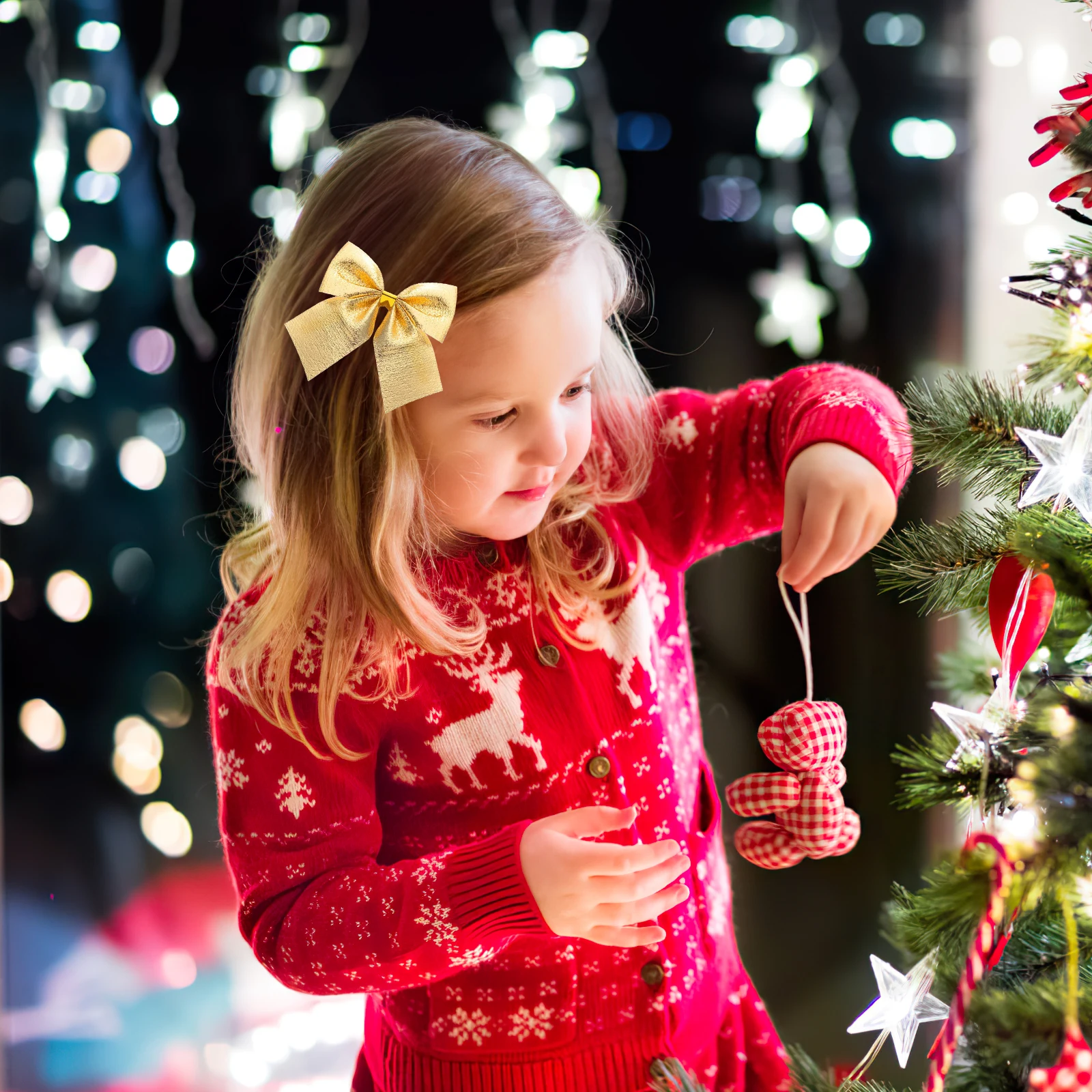 

Christmas Decorations Tree Ornaments Bows for Xmas Headband Mini Golden Bowknot Hanging Mother