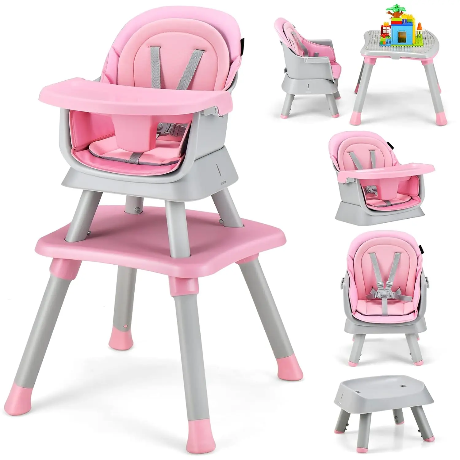 8 in 1 Baby High Chair, Convertible Highchair for Babies and Toddlers/Table and Chair Set/Building Block Table