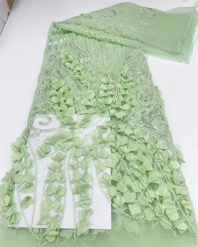 3D French mesh chiffon wedding embroidery African Nigerian bead lace fabric luxurious suitable for important wedding occasions