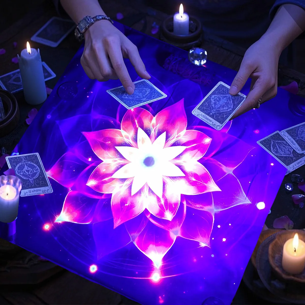 Mantel de Tarot Fluorescente Reactivo a los Rayos UV, Mantel de Altar Místico en Tonos Pastel, Mantel de Altar para Adivinación que Brilla en la Oscuridad, Tapete para Cartas