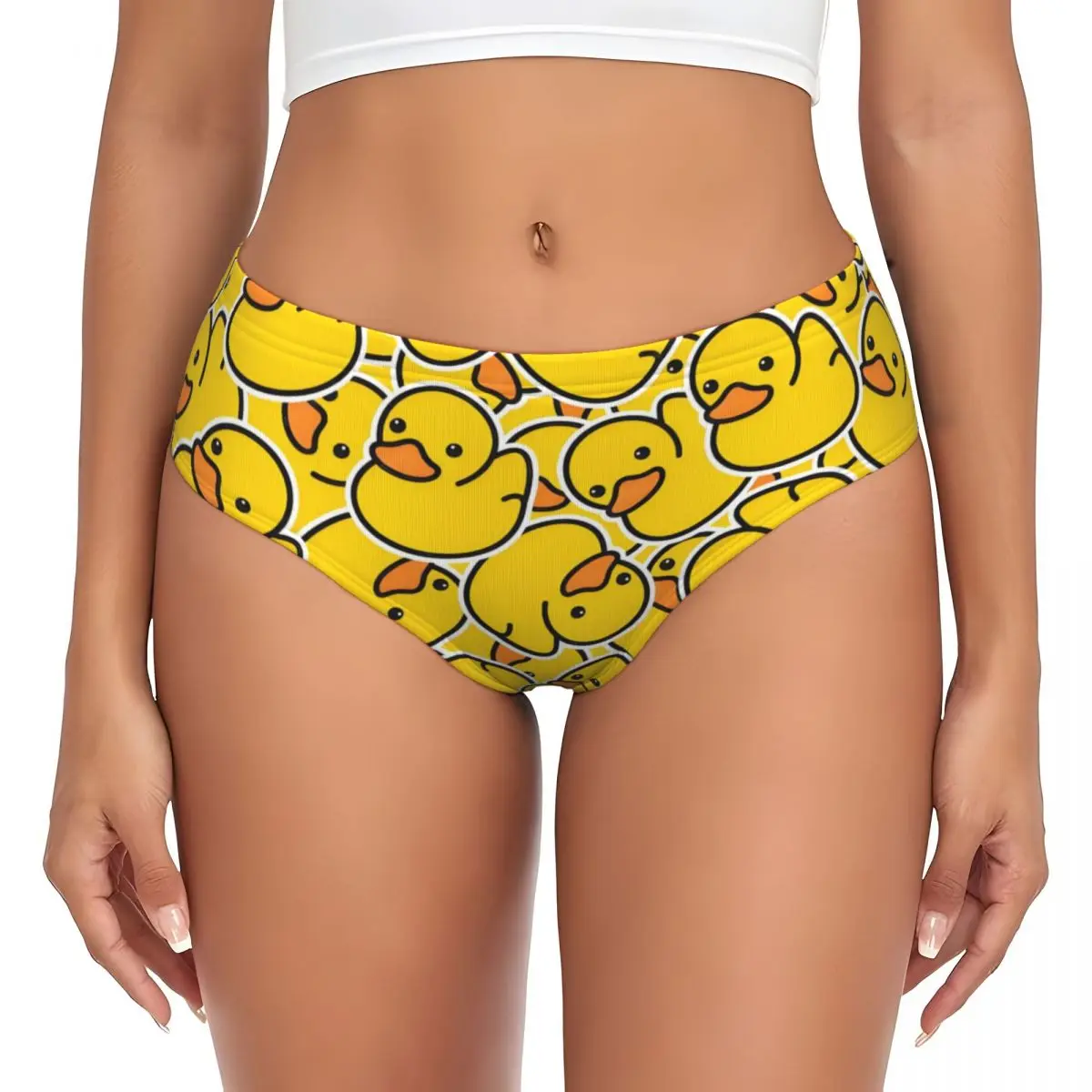 Custom Rubber Ducky Bathing Cartoon Pattern Brief Panties Women's Breathable Stretch Underwear