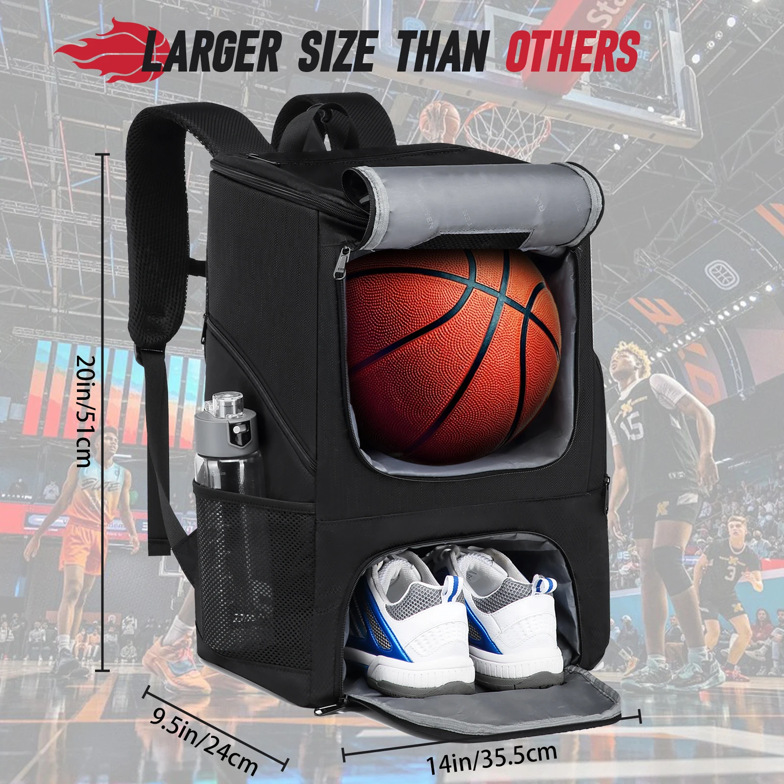 Mochila de baloncesto para deportes al aire libre, bolsas de almacenamiento de voleibol y fútbol con compartimento para zapatos separado, mochila deportiva de entrenamiento