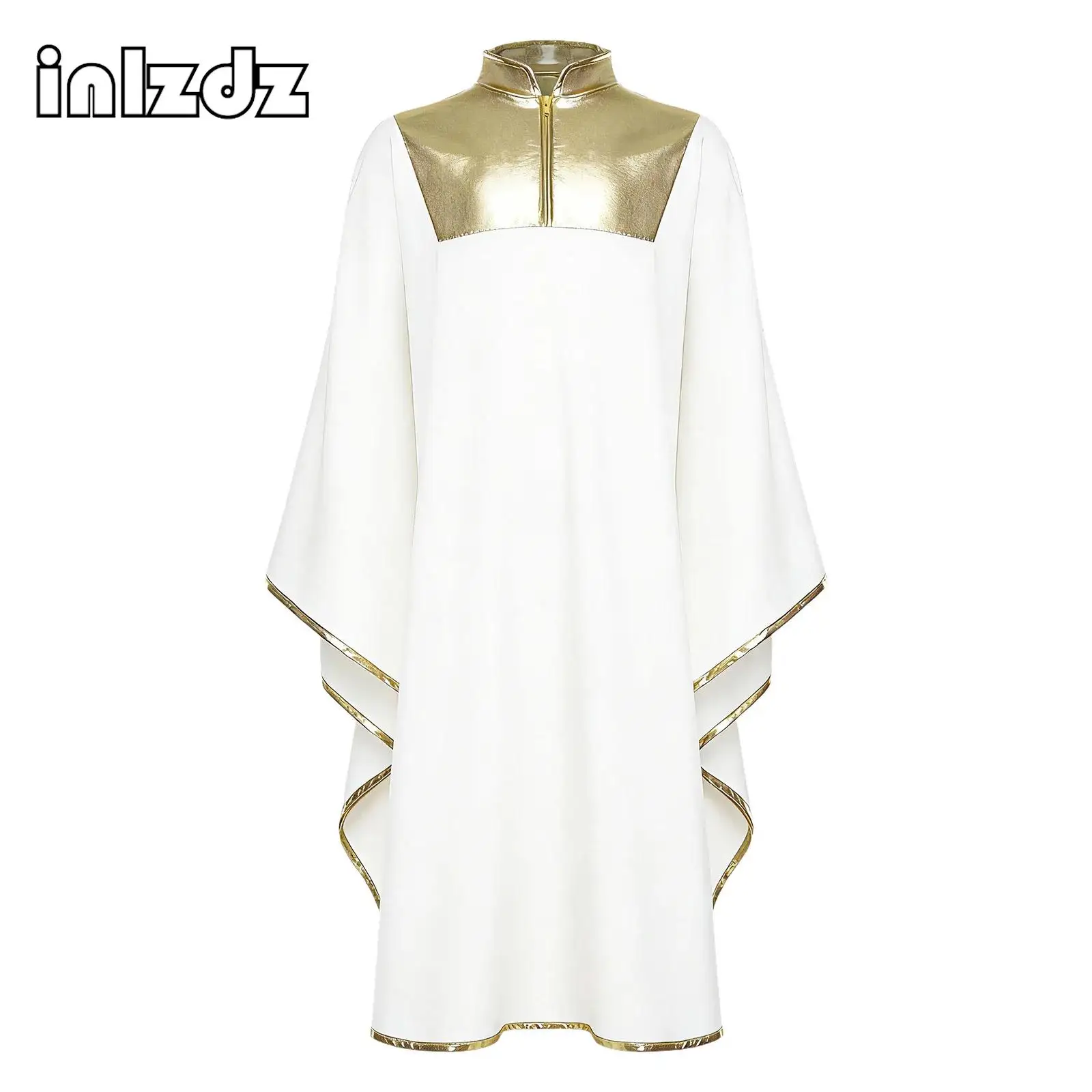 

Kids Boys Girls Choir Robe Batwing Sleeve Zipper Metallic Color Block Patchwork Church Worship Lyrical Robe Performance Costume
