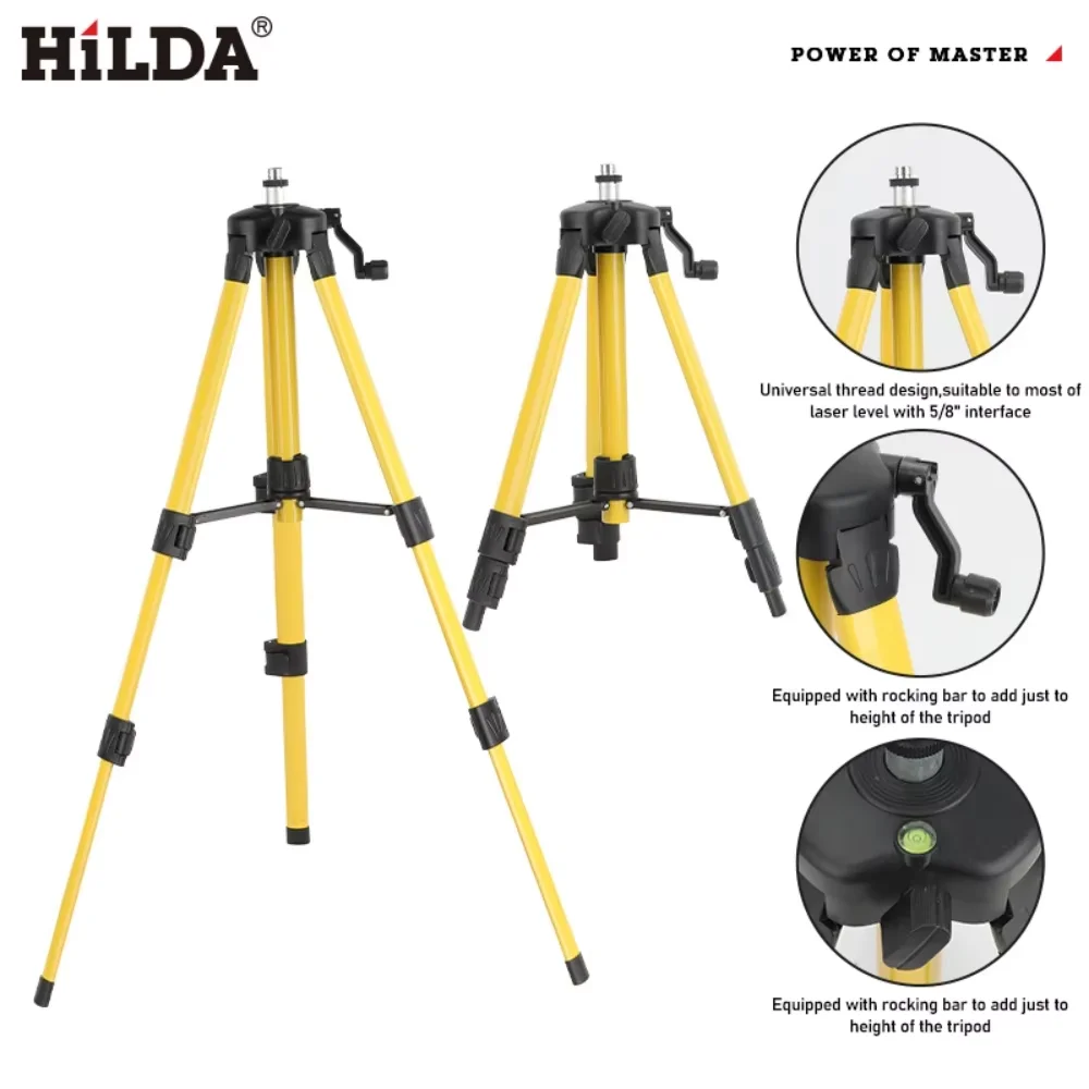 【セール中】HILDA 1.2m 5/8インチ高さ調整可能厚アルミ製レベル三脚、セルフレベリングブラケットベース付き1.2M三脚レーザー用