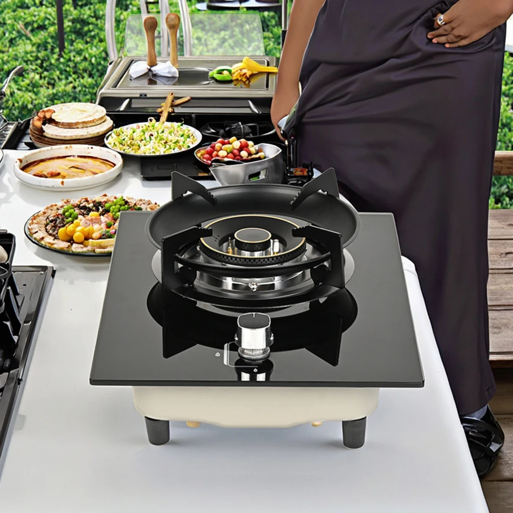 シングルバーナーガスストーブ - 強化ガラスパネル付き屋外LPGクックトップ、省エネポータブルクッカー