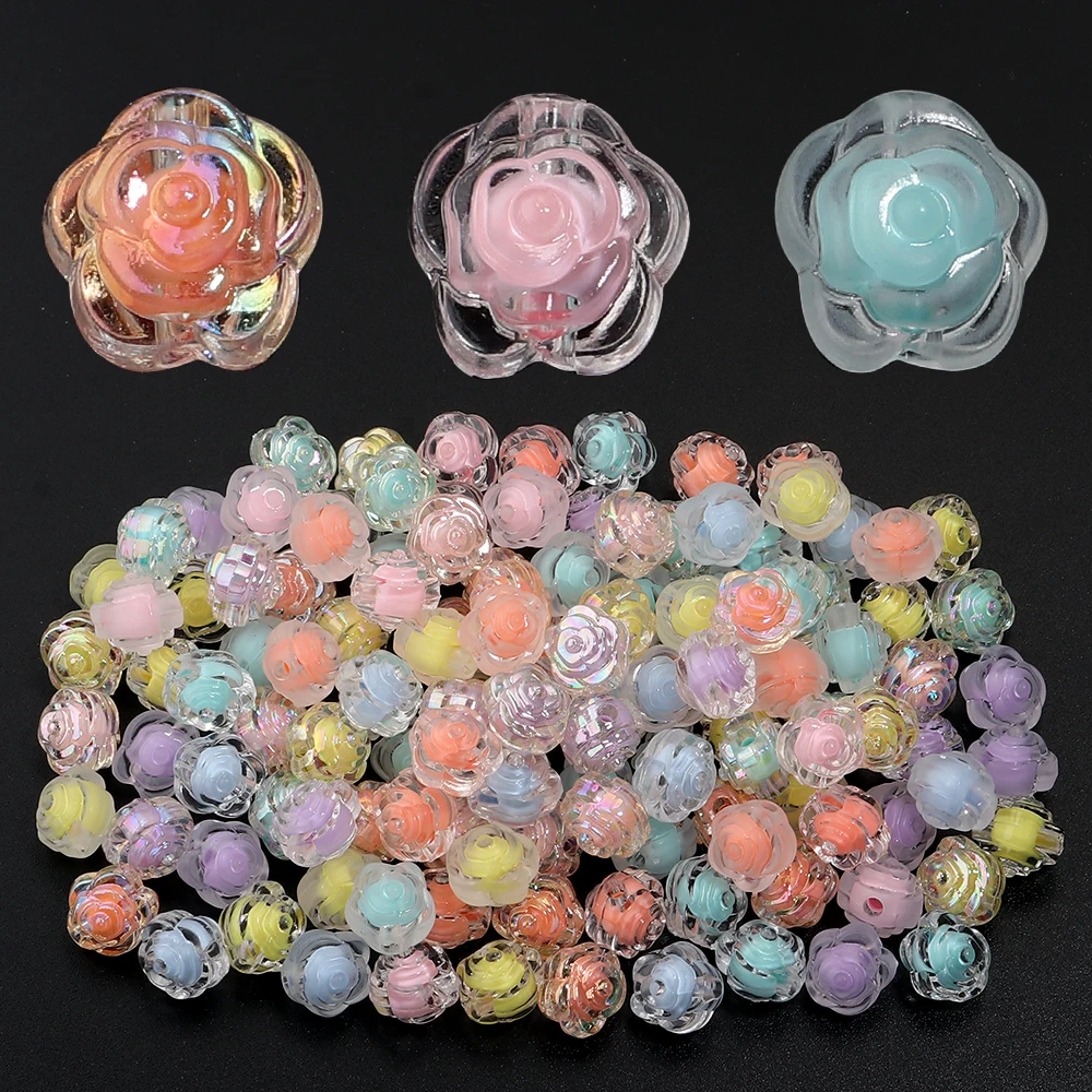 100 teile/los 11mm Sandwich Rose Blume Perlen Kreative Transparent/Matt Acryl Perlen DIY Schmuck Zubehör Handgemachte Material