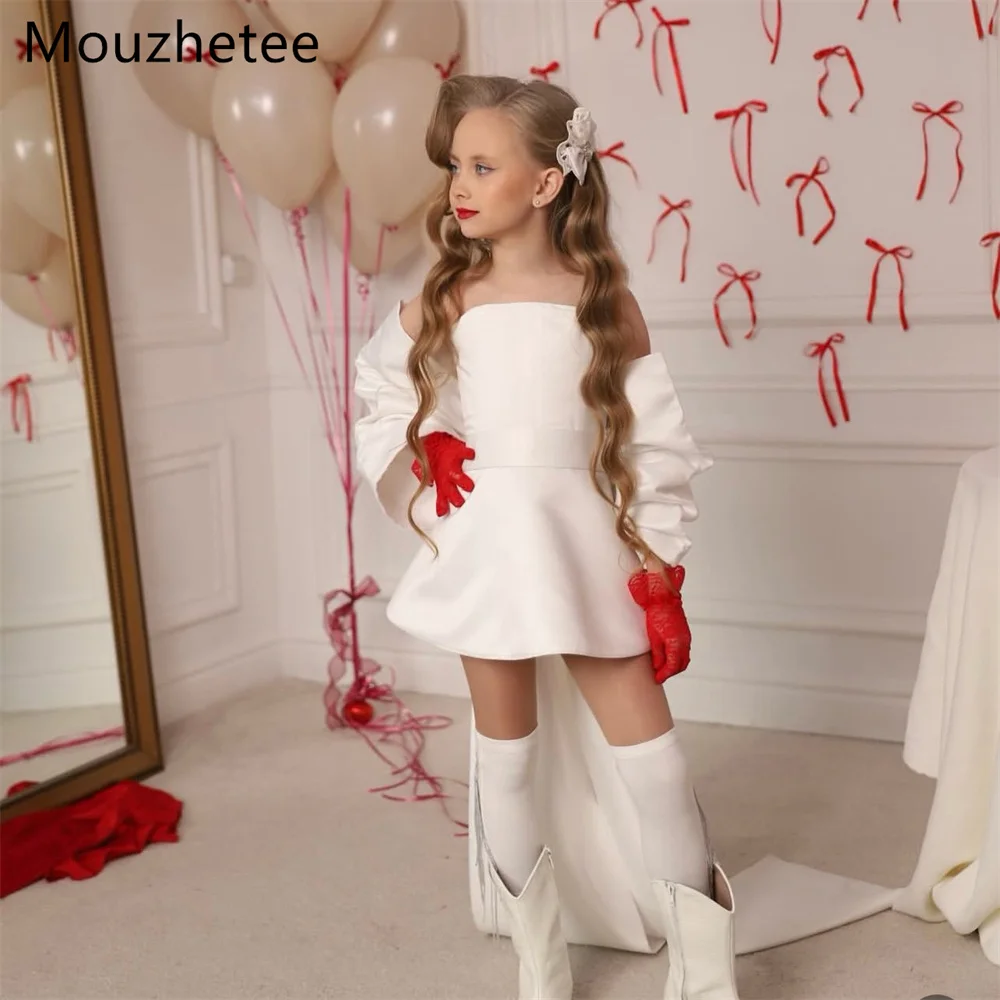 

Mouzhetee A-Line Ivory Satin Flowers Girl Dresses Wedding Party Dress for Kids Flowers Girls Prom Gowns Custom Made