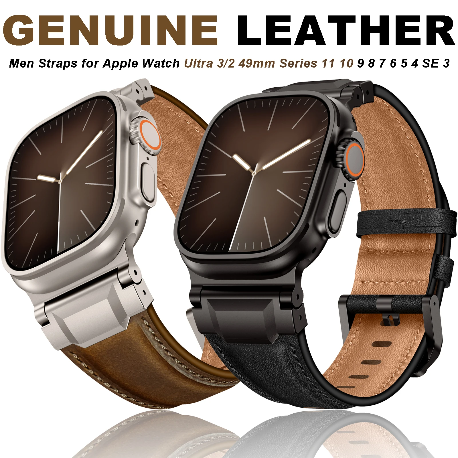 

Business Leather Bracelet for Apple Watch Ultra 3/2 49mm 46mm 45mm 44mm Men Straps for iWatch Series 11 10 9 8 7 6 5 4 SE 3 Band