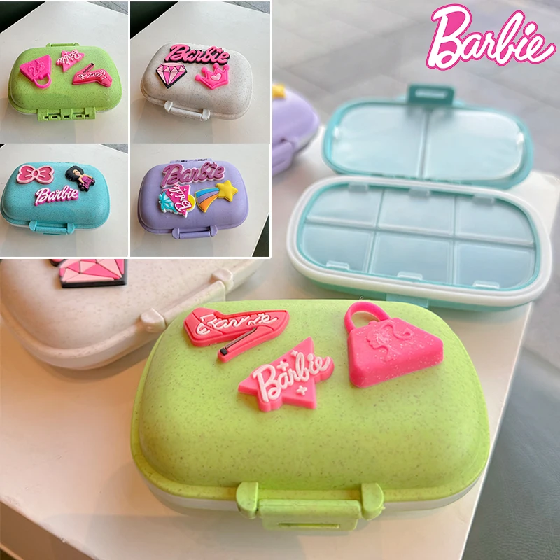 Barbie Pill Medicine Box Girls Weekly Portable Travel Drug Vitamins Tablet Dispenser Lattice Storage Wheat Straw Small Container