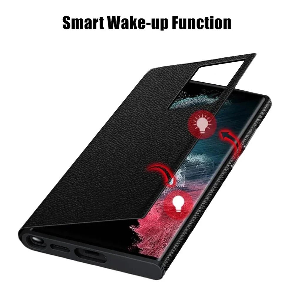 Cephalic dermis Leather Smart View Wallet Flip Phone Case For Samsung Galaxy S24 Ultra/S23Ultra Free-flip Cover With smart chips
