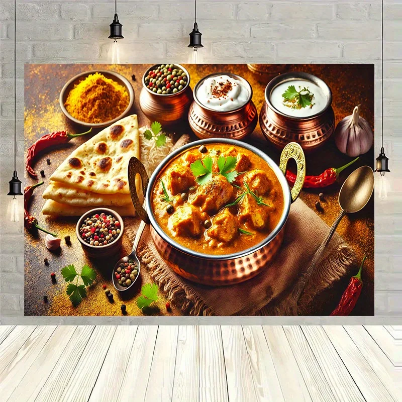 1pc2DflatPaño de fondo de curry indio, adecuado para familias, fiesta, estudio, No se requiere fuente de alimentación