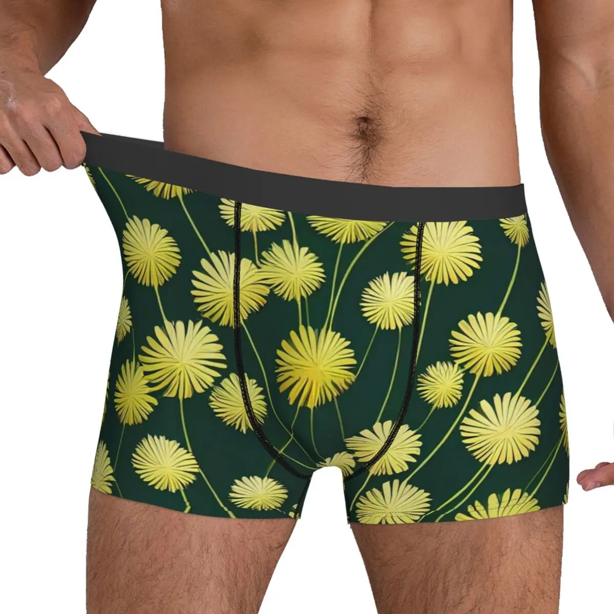 Dandelion Print Underwear Yellow Green Custom Trunk Trenky Male Panties Soft Boxer Brief Gift