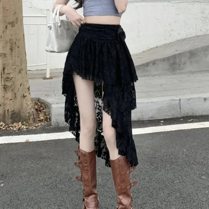 

Irregular Lace Hollow Out High Waist A-Line Skirt Women Spring Petite Casual Elegant Slim Fit