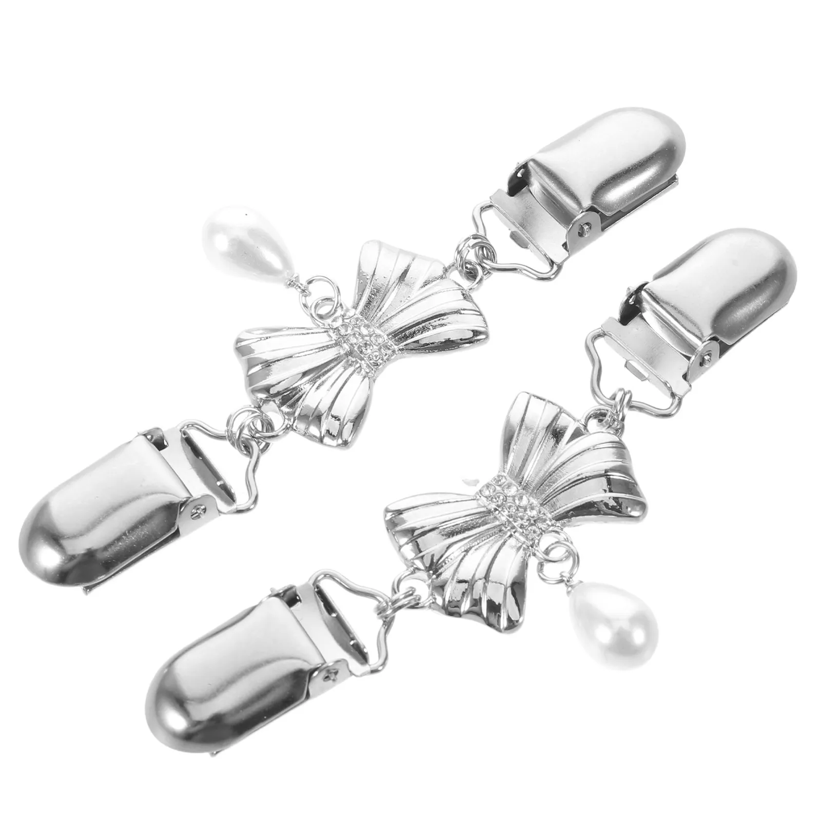 2Pcs Vintage Sweater Clip Pearl Rhinestone Cardigan Fastener Retro Bow Shawl Clip Elegant Closure Pin for Knitwear Accessories