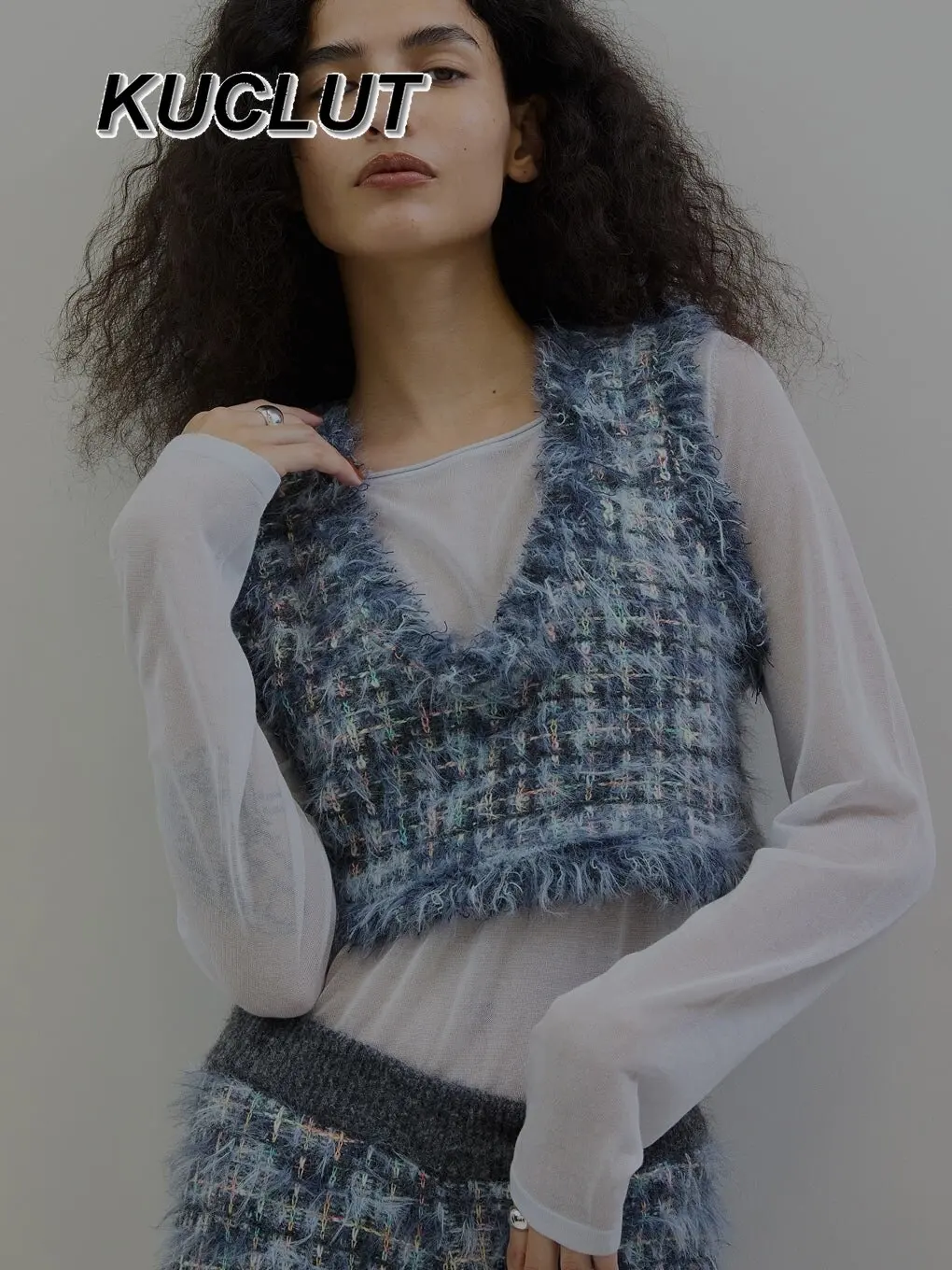 

Casual Elegant Long Sleeve Top Mixed Color Tweed Tassel Two-Piece Knitted Set Fashion Spring Autumn Women's Two Pieces Sets