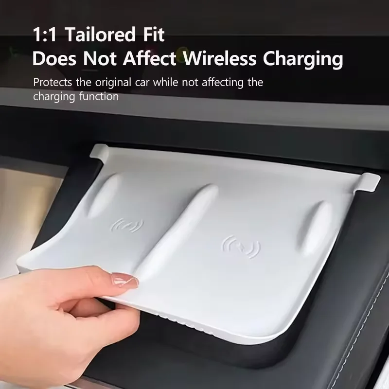 Kabelloses Ladepad für Tesla Model 3/Y 2 2023 2022 2021, Ladegerät-Matte für die Mittelkonsole, Telefonhalterung, rutschfeste Silikon-Pads – Detail 2