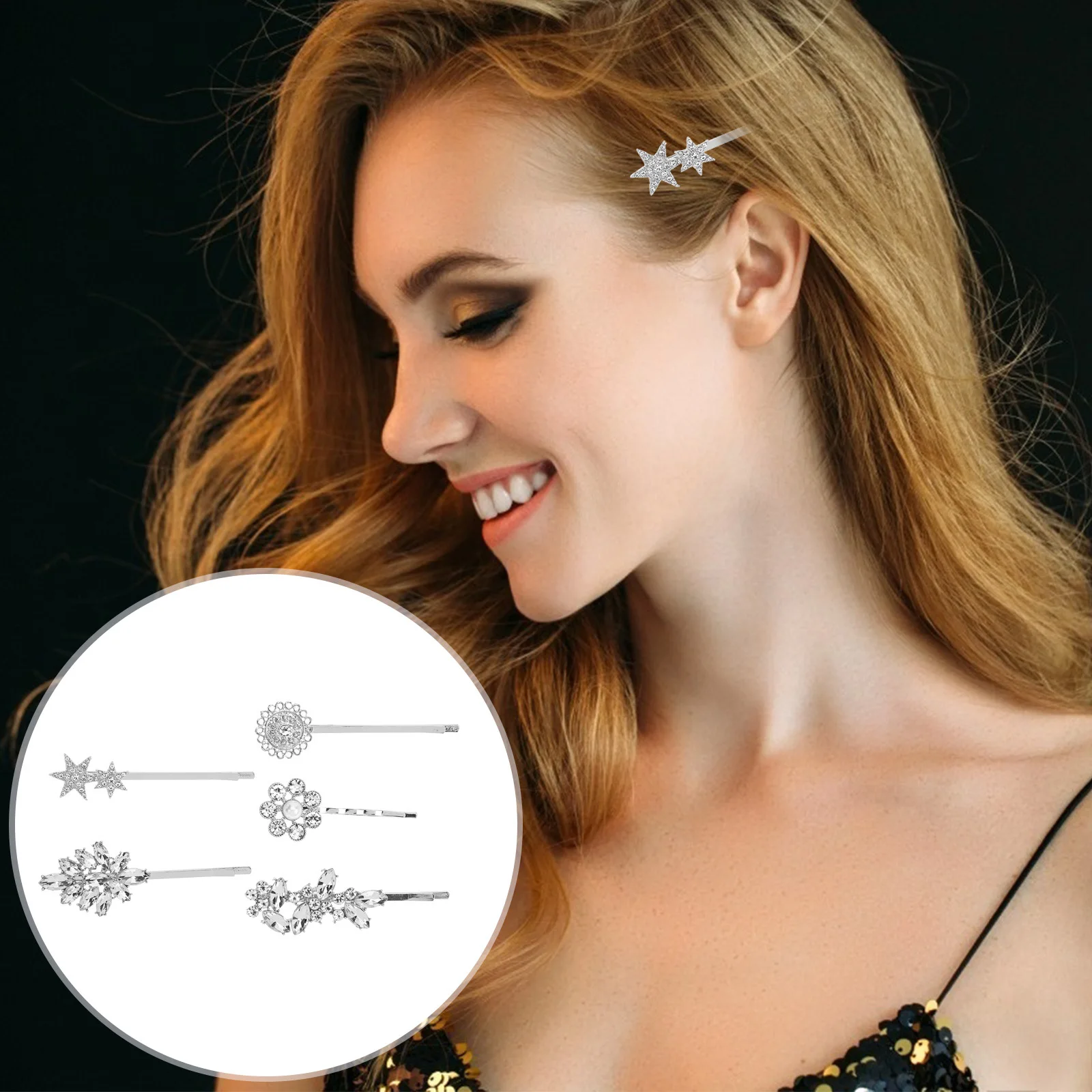 

5Pcs Pearl Hair Clips Crystal Flower Barrette Rhinestones Hair Clip Set Elegant for Women Star Hairpin