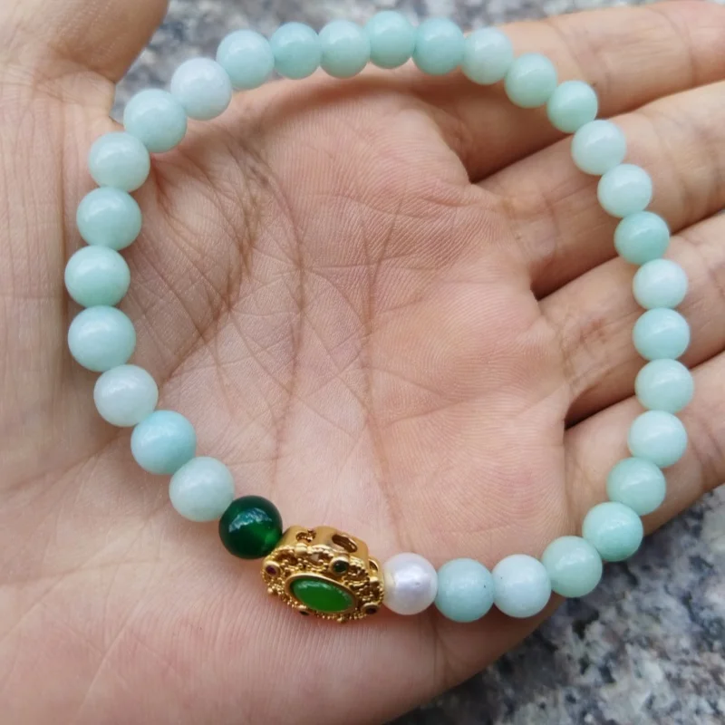 Hetian White Jade Inlaid Imitation Jade Bracelet for Girlfriend