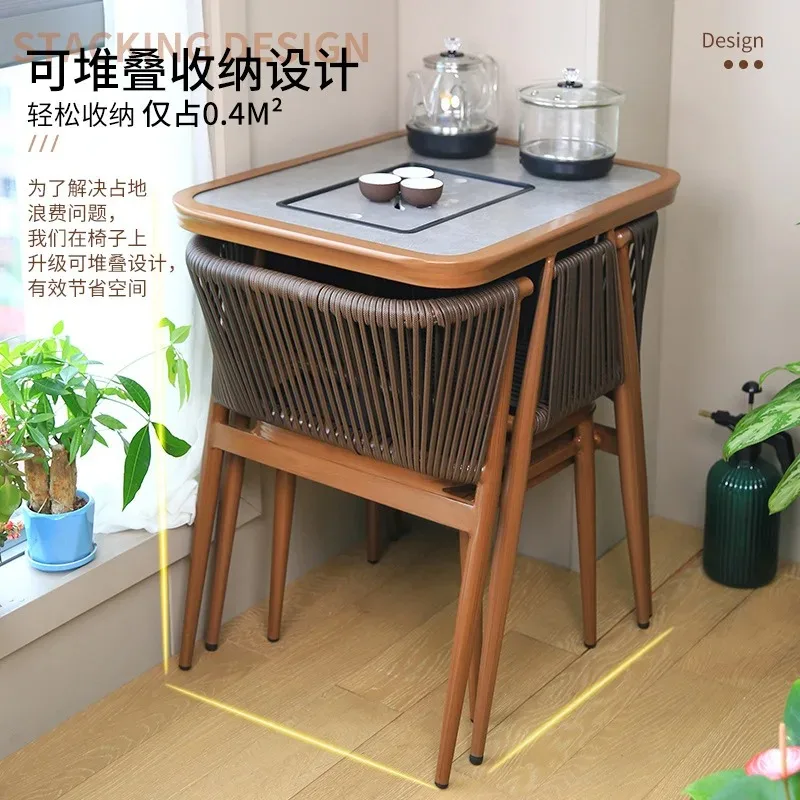 Balcony tea table and chair combination rattan chair three-piece set household small table and chair small apartment one