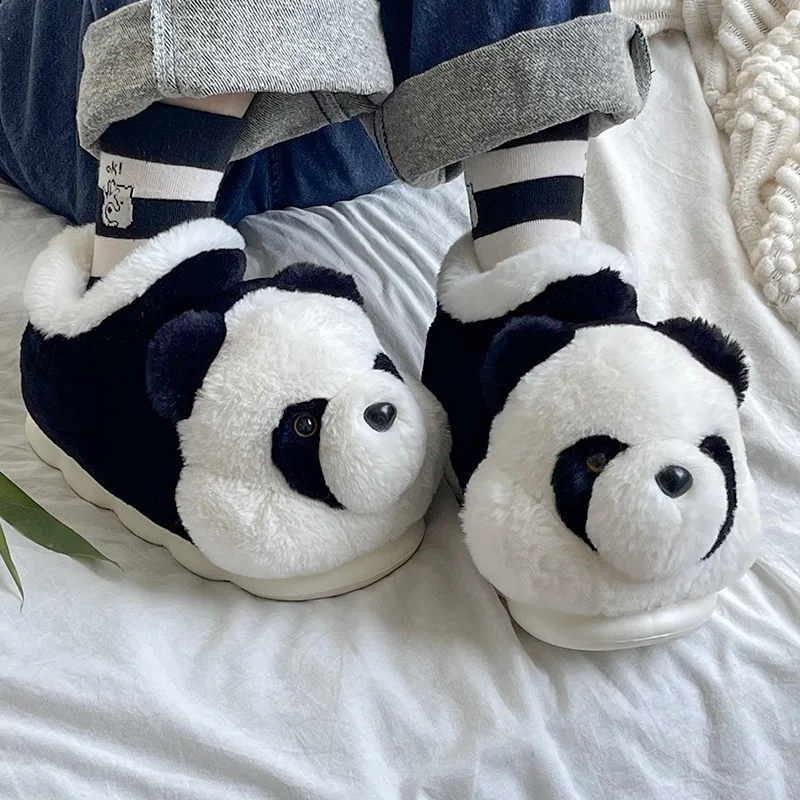 

Panda Household Cotton Slippers For Women Autumn And Winter Indoor Home Slippers Cute Cartoon Warm Man Furry Cotton Plush Shoes