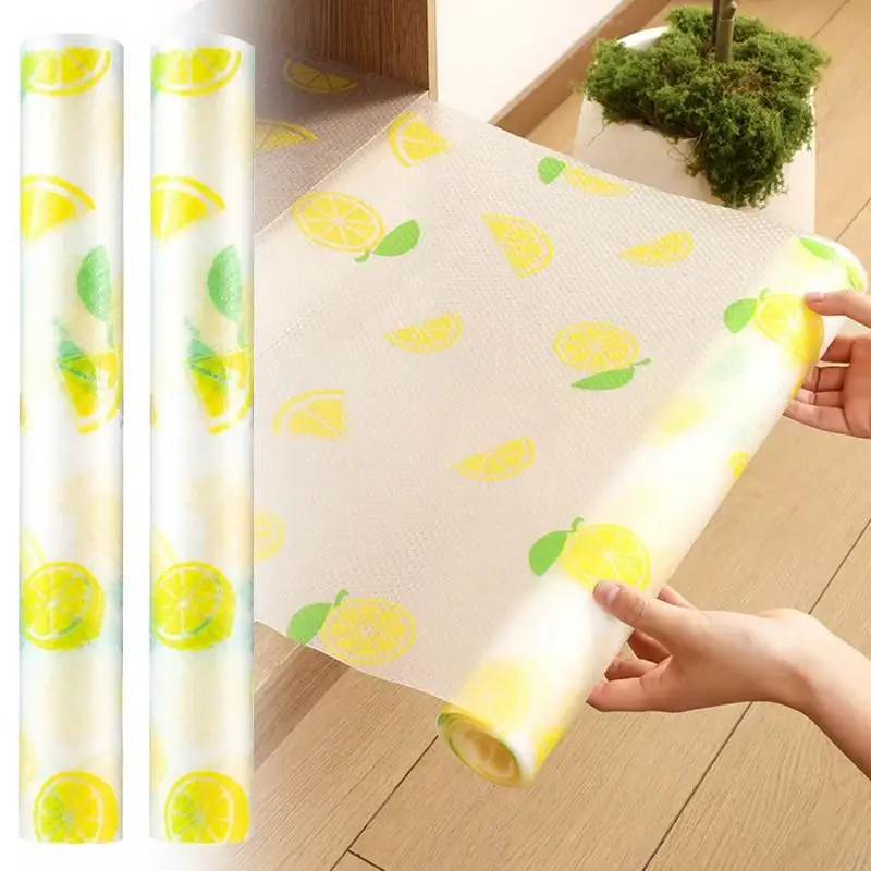 Non Adhesive Waterproof Drawer Liner Cute Lemon Print Cabinets Wardrobes Shoe Racks Shelf Protector Household Organizer Mat