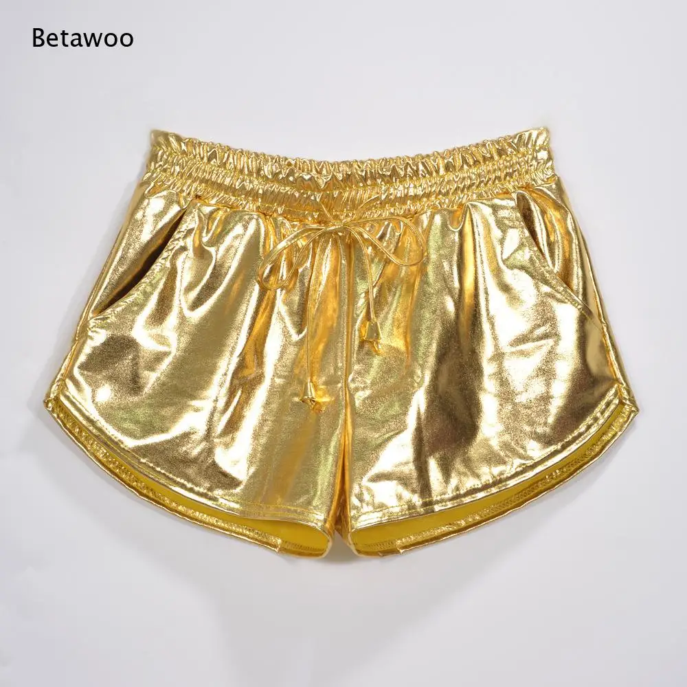 Women's Shiny Metallic Holographic Shorts Elastic Waist Drawstring Hot Pants for Festival Rave Party Dance Clubwear